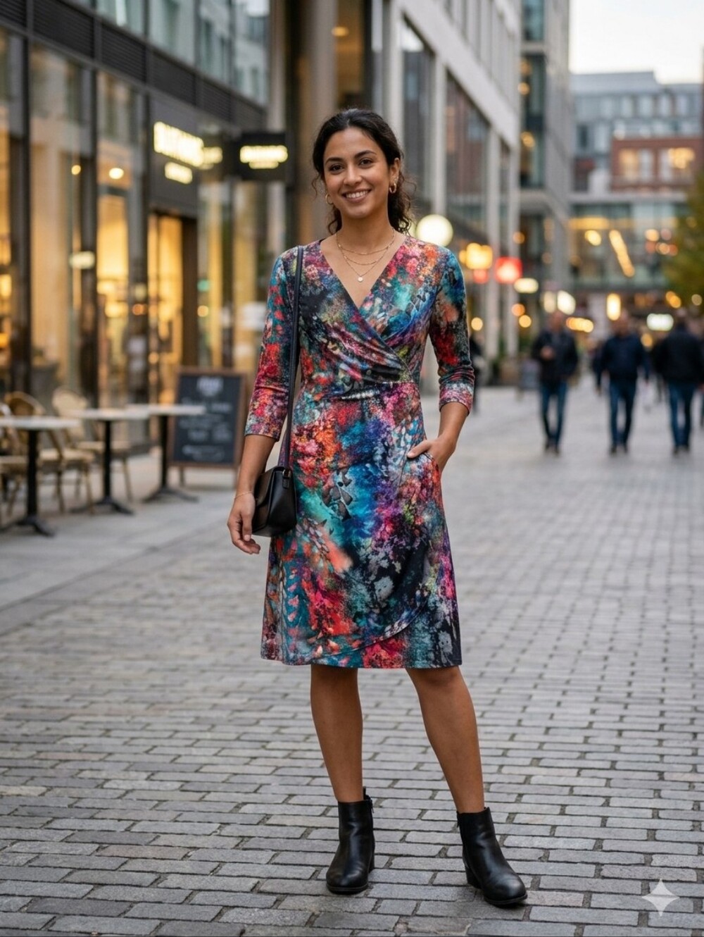Elana Kattan stretch abstract floral faux wrap dress,size Small USA Artsy